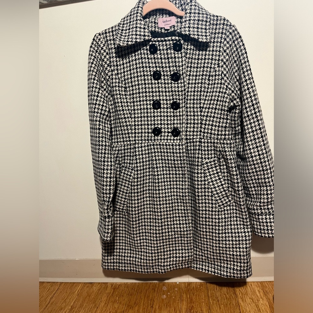 Houndstooth Check // Black, gray, and white pea coat.